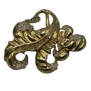 Vintage 1940s Rhinestone Encrusted Pot Metal Leaf Brooch
